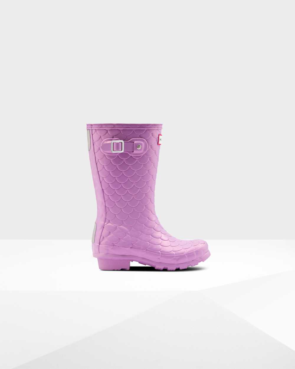 Kids Hunter Original Big Sea Dragon Texture Rain Boots Lilac | CXKAPO-392